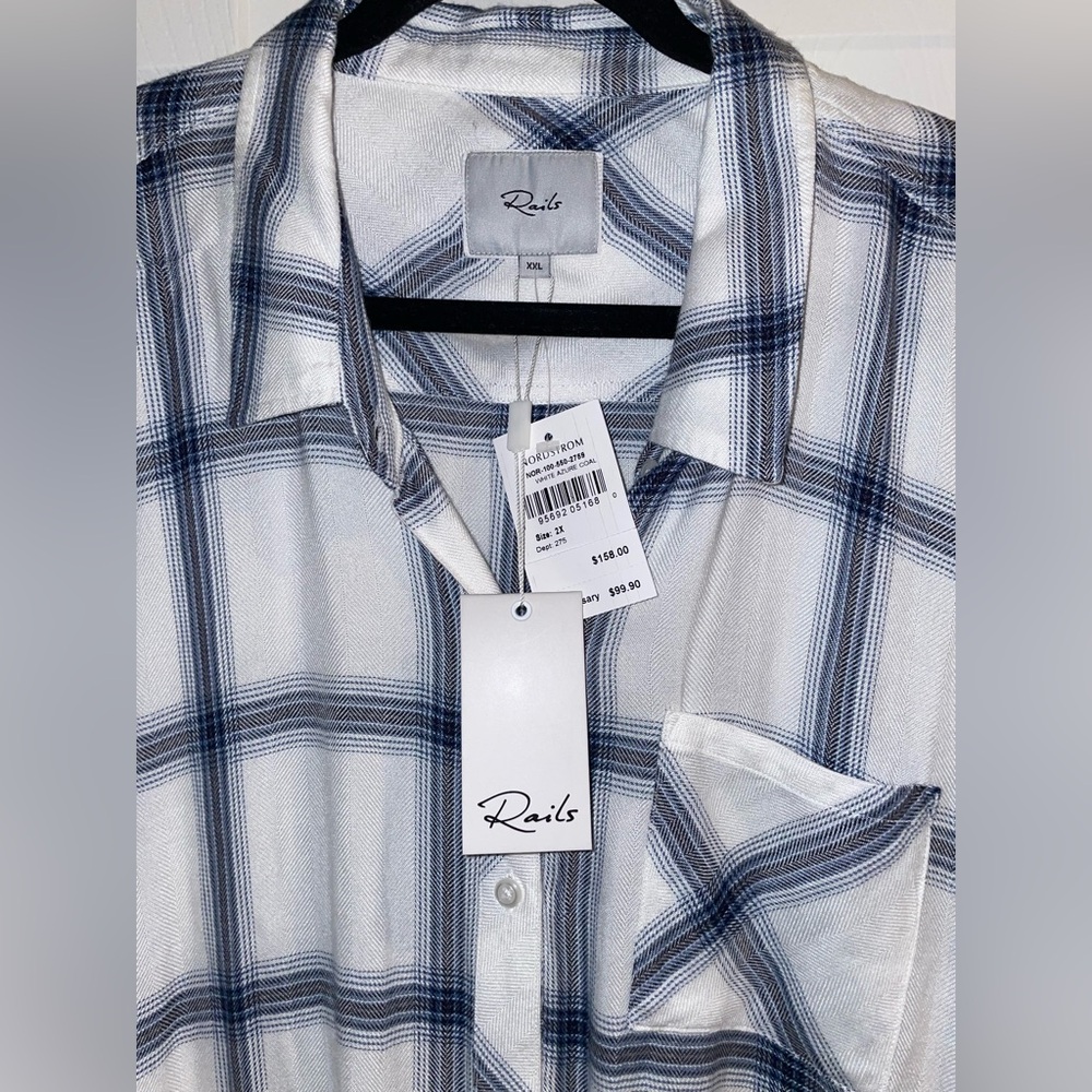 NEW Rails Hunter Button-Up Shirt. White Navy plaid shirt. Women’s size XX-L. - Picture 3 of 9